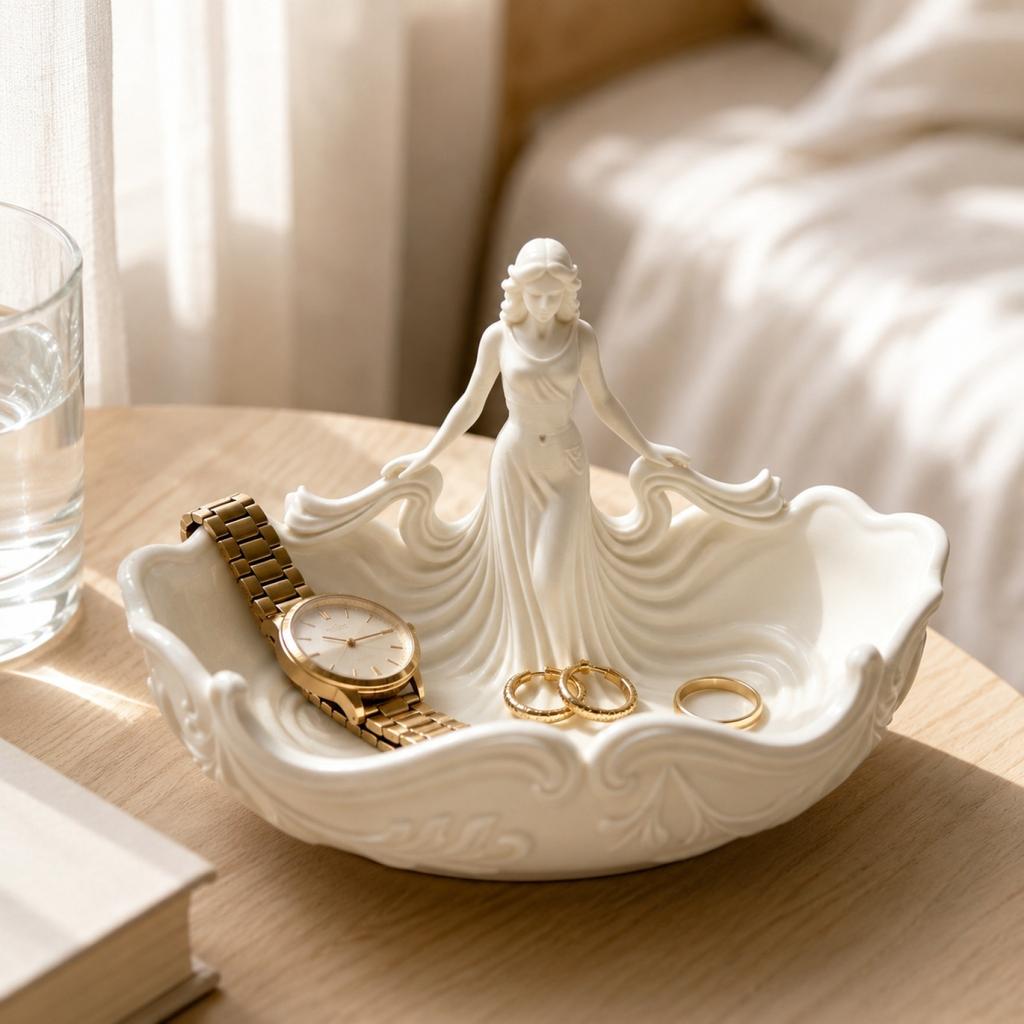 Decorative Jewelry Storage Tray with Goddess Bust Sculpture for Vanity Table Elegant Resin Organizer for Small Accessories and Trinkets