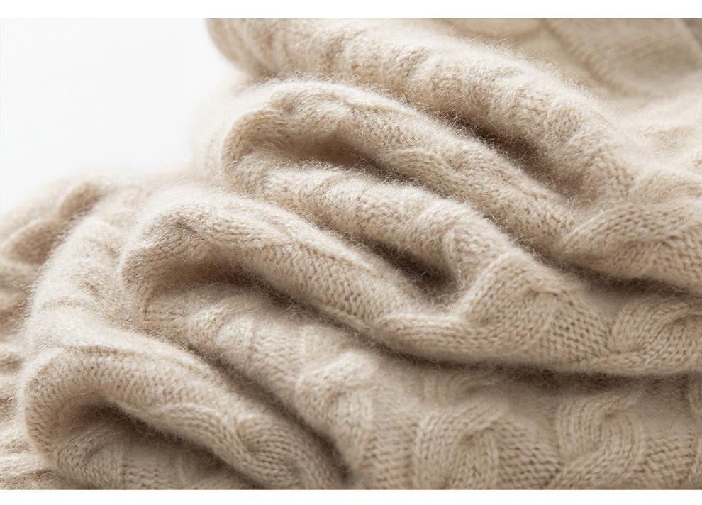 Cashmere Women's High-End Cable Knit Round Neck Sweater & High Waist Skirt Set