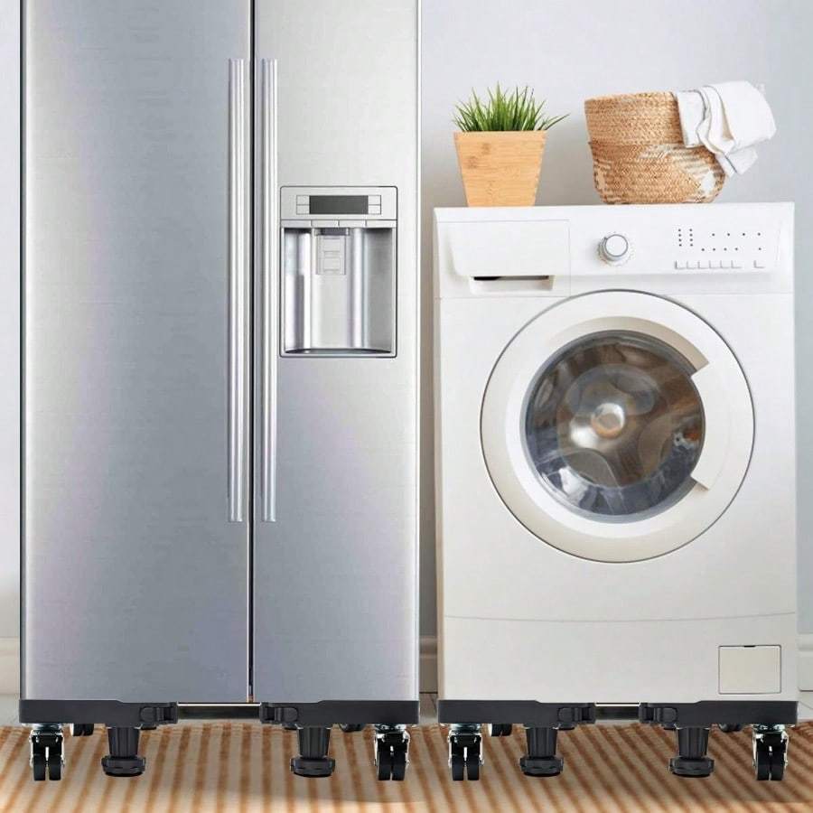 Updated Fridge Stand Mobile Base With Double Pipes 4 Locking Wheel 4 Strong Feet Adjustable Furniture Dolly Washer Dryer Machine