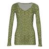 Damen Winter Slim-Fit Baselayer T-Shirt Modischer Druck V-Ausschnitt Pullover Langarm-Top