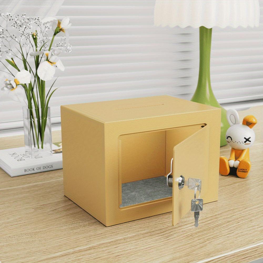 Boîte Coffre-Fort à Pièces en Acier Compacte Double Serrure à Clé Pas Besoin de Batterie Boîte de Sécurité pour Dépôts Domicile Bureau Cadeau Parfait pour les Vacances Anniversaire Moderne Durable