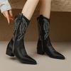 Fashion Autumn Winter Split Leather Women Boot Fashion Embroidery PointedToe Boots for Women Mid-calf Boots Botines Mujer Knight Boots