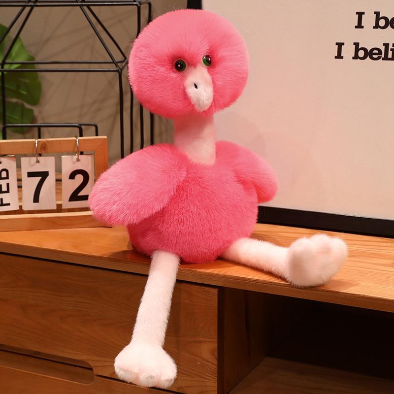 Bright  Pink Ostrich Plush Pretty Toy Charming Doll Round Fluffy Body Contrast Pale Limb Fabric For Cute Animal Themed Small