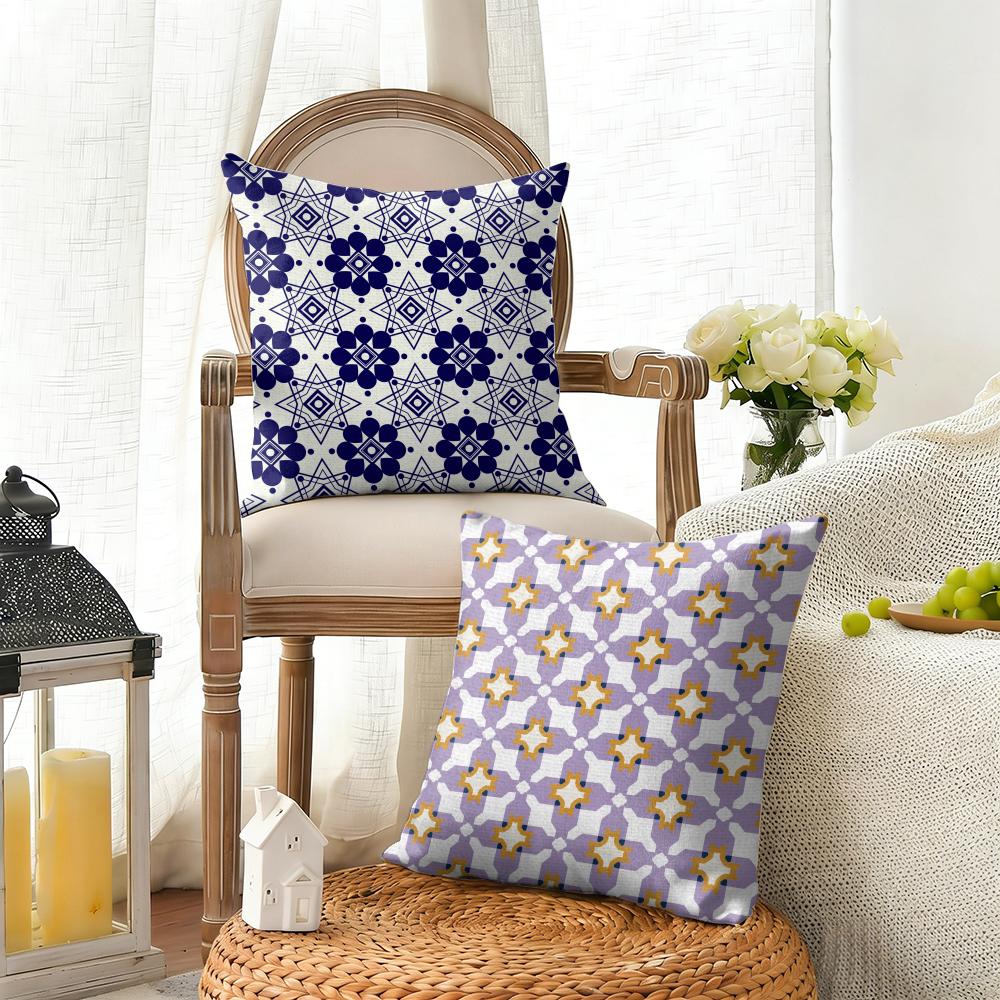 Abstract Houndstooth Pattern Cushion Cover Natural Linen Organic Fabric DoubleSided Printing Sofa Home Decor Gift Pillow Cover
