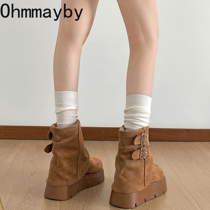 Fashion Belt Buckle Woman Ankle Boots Fashion Platform Thick Bottom Shoes Modern Short Botas Para Mujer