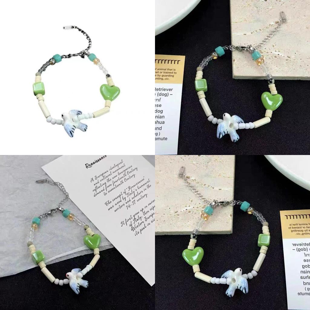 Classy Ceramic Beaded Bracelet For Women With Heart And Square Shapes Perfect Gift