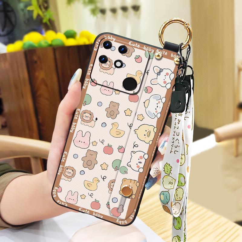 Durable Anti-knock Phone Case For OPPO Realme Narzo 50A Silicone Shockproof Back Cover Cute Lanyard Anti-dust Waterproof