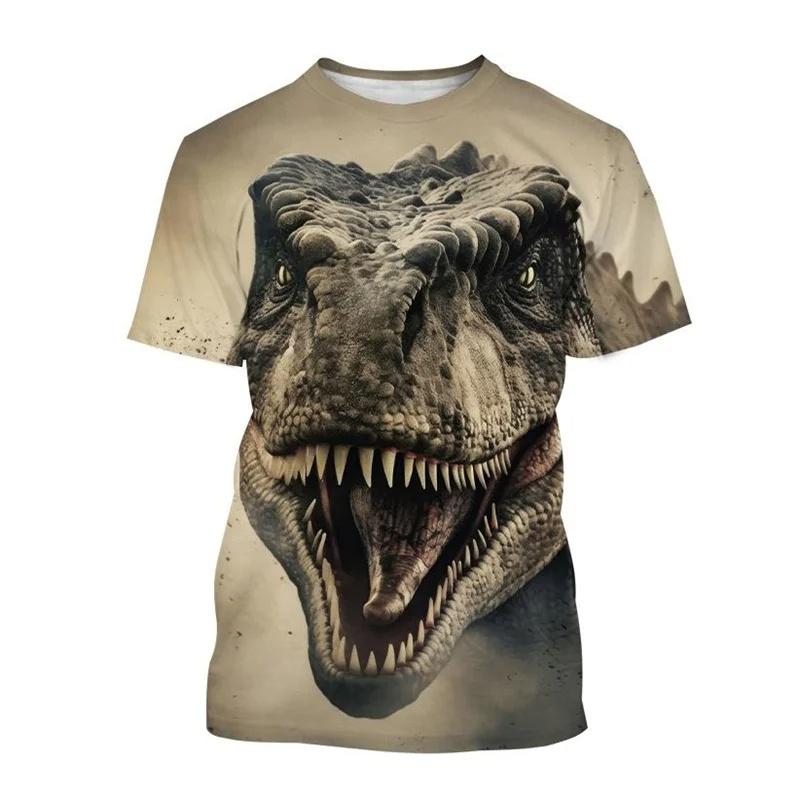 Koszulka z nadrukiem 3D zwierzęta dinozaury dla mężczyzn dzieci wzór Tyranozaur koszulki casual z krótkim rękawem okrągły dekolt koszulki uliczne topy