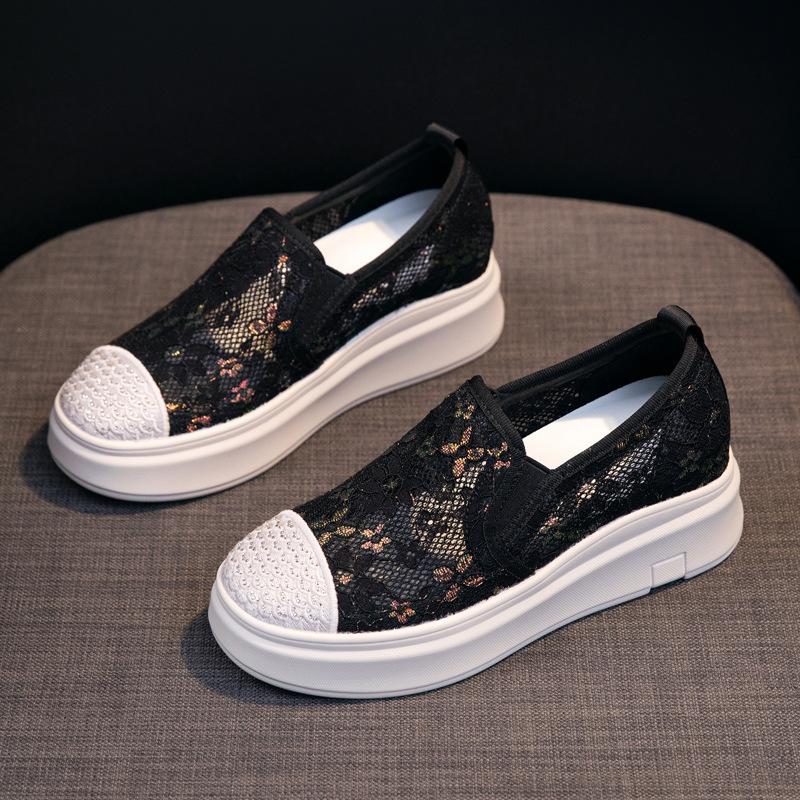 

Fisherman shoes women s summer new one-pedal lightweight lace mesh shoes versatile thick soles increase height and breathability 34 чёрный