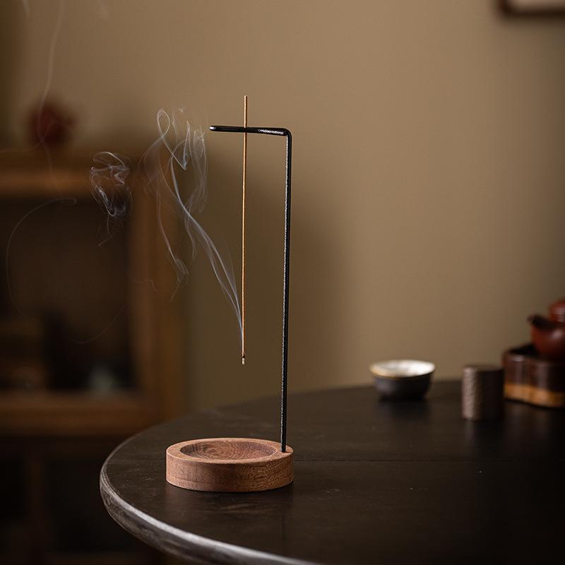 Upside Down Incense Burner for Incense Sticks Hanging Metal with Wooden Base OUDH Sandalwood Zen Incense Holders