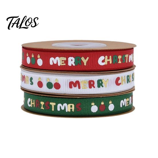 Shiny Printed Ribbon for Apple Wrapping Christmas Gold Foil Ribbon, Merry Decorative Fabric Gift Holiday Packing, Xmas Party Decorations Festive Wired