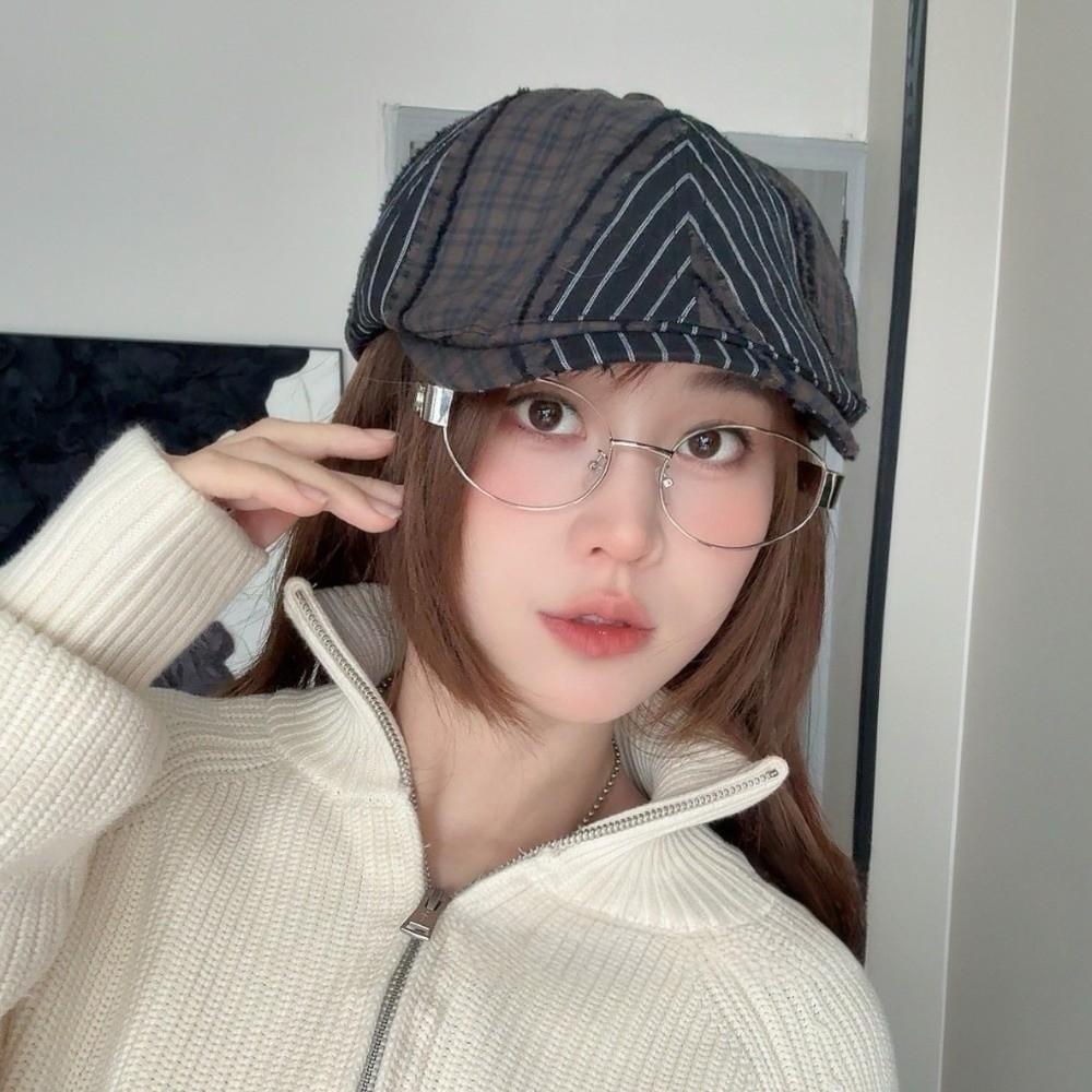 Korean Style Newsboy Caps Forward Cap Painter Hat Fashion Plaid Berets  Ladies