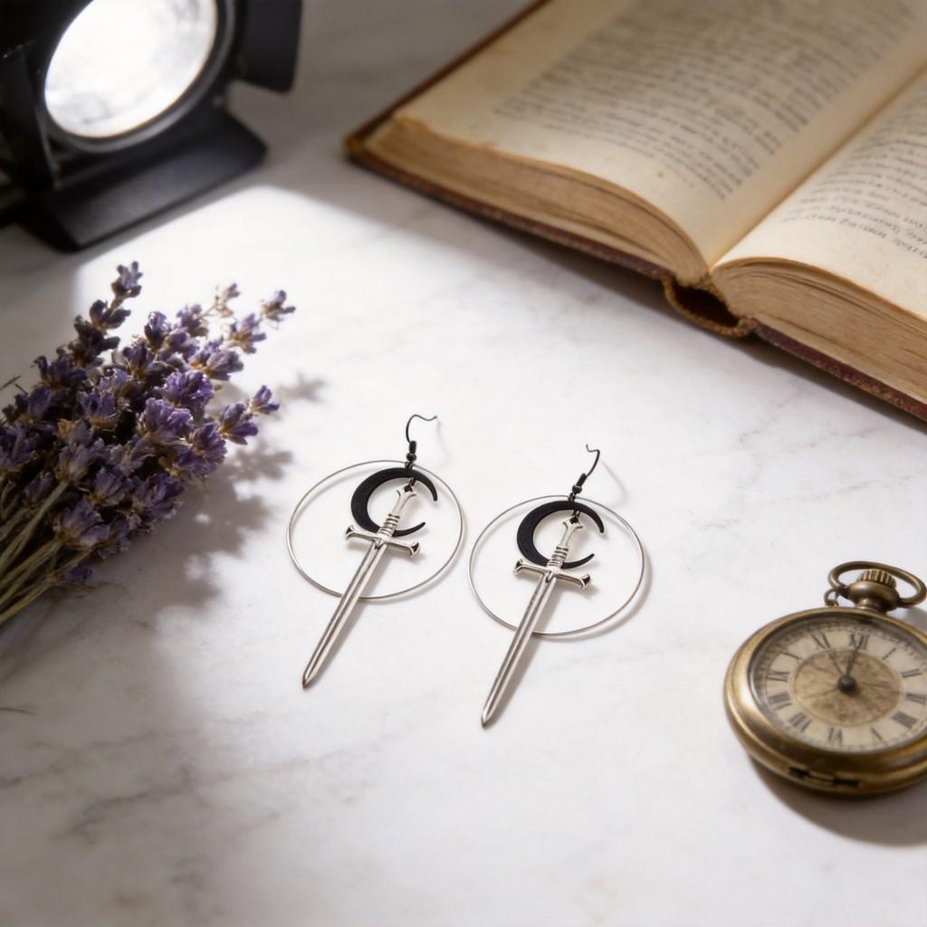 Geometric Moon Pendant Earrings With Silver Alloy And Stainless Steel Ear Pins For Women