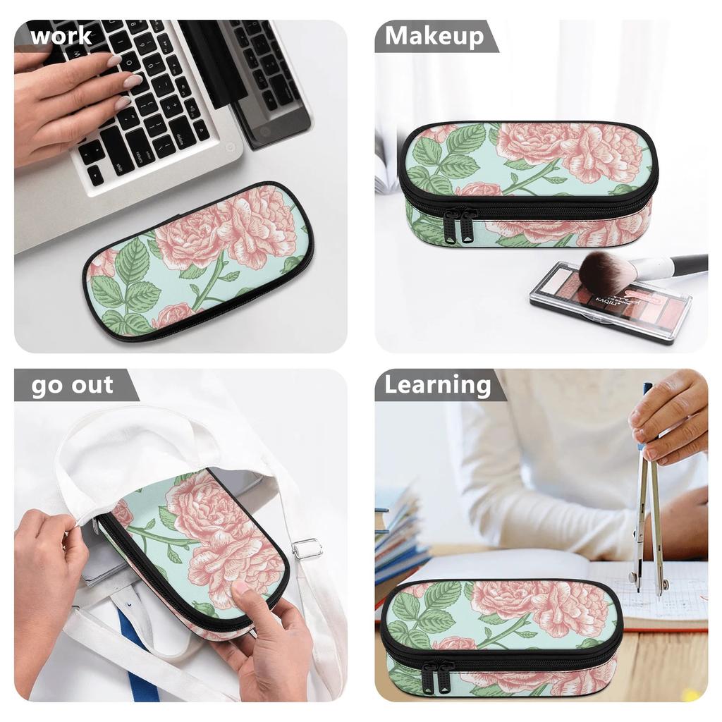 Pen Case Organized Storage Zip Around Closure 300D Polyester with Mesh Pocket Removable Divider and Pen Slots for Everyday Study