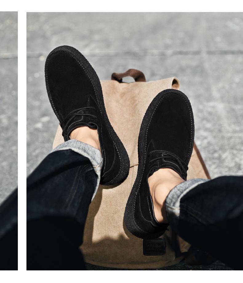 Semišové Hedvábné Retro Pánské Polobotky - Ležérní Kožené Boty se Silnou Podrážkou