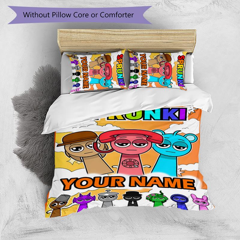 3pcs SPRUNKI5 Cover Set - Personalized Name, HD Printed Bedding with 1 Cover and 2 Pillowcases - Perfect for Home Decor, Easy Care