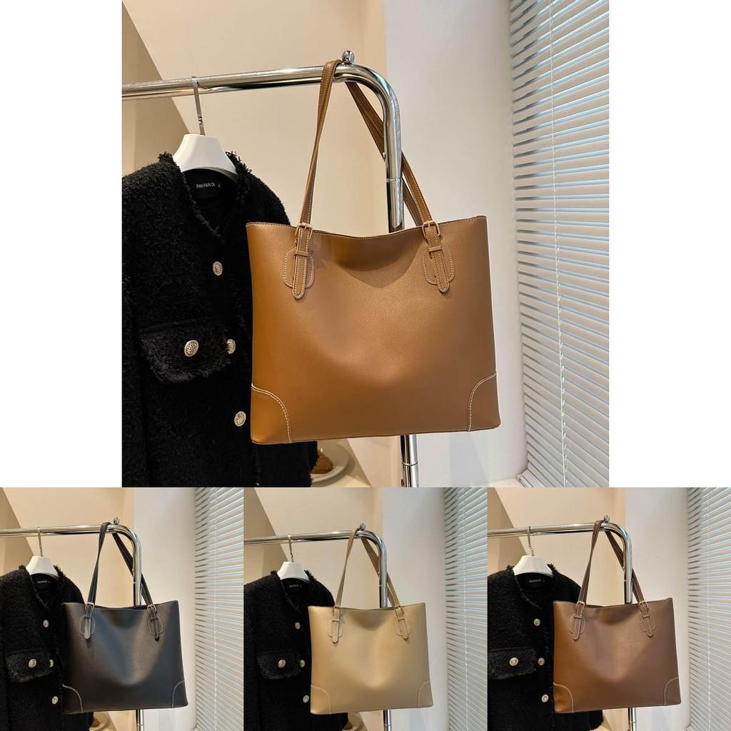 Chic Large Capacity Tote Bag With French Style In Black Khaki And Brown Colors For Trendy Women