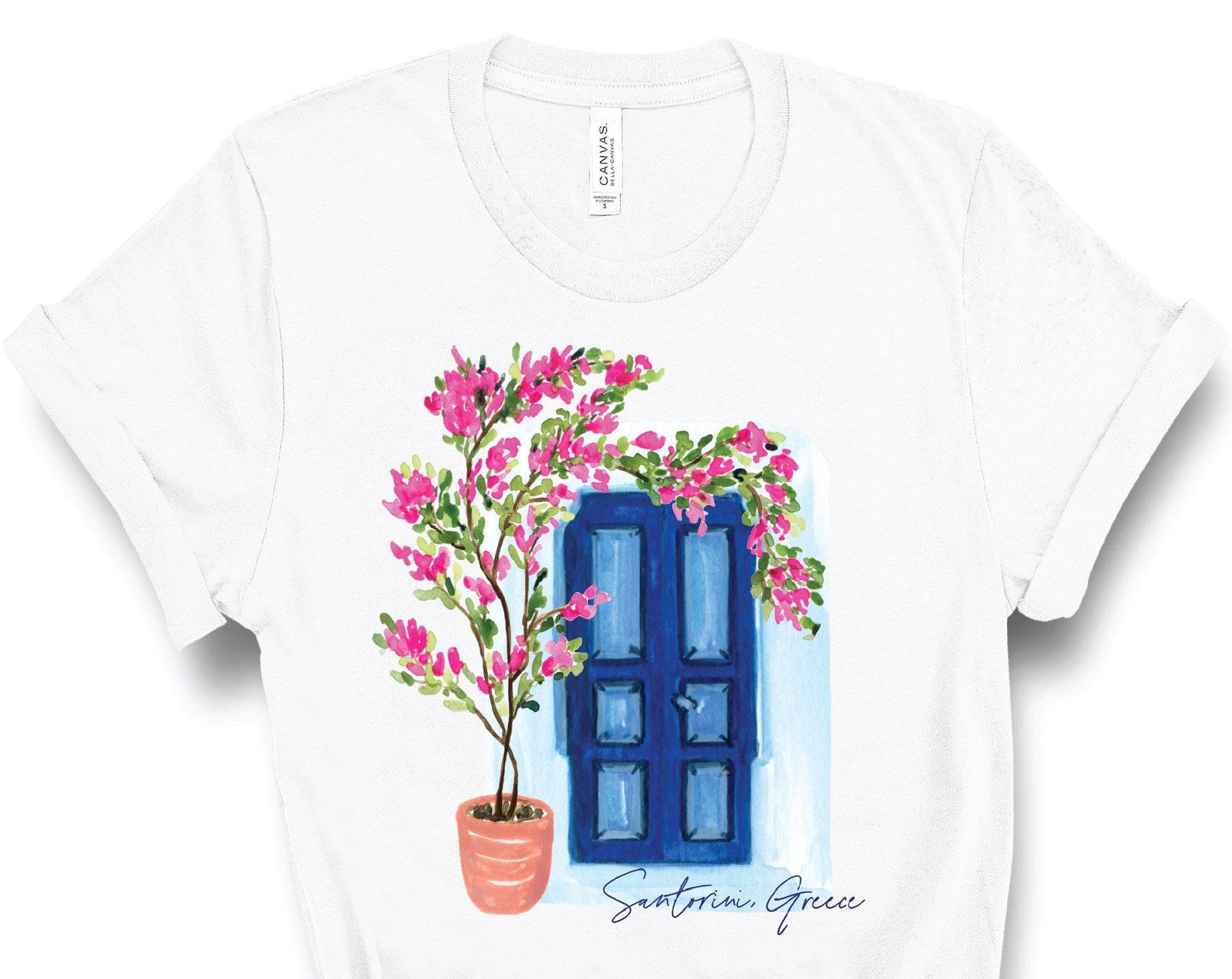 Santorini Greece T Shirt, Santorini Tee, Souvenir, Greece, Greek Islands, Santorini Honeymoon, Bougainvillea, Tumblr, Summer Travel Gift S