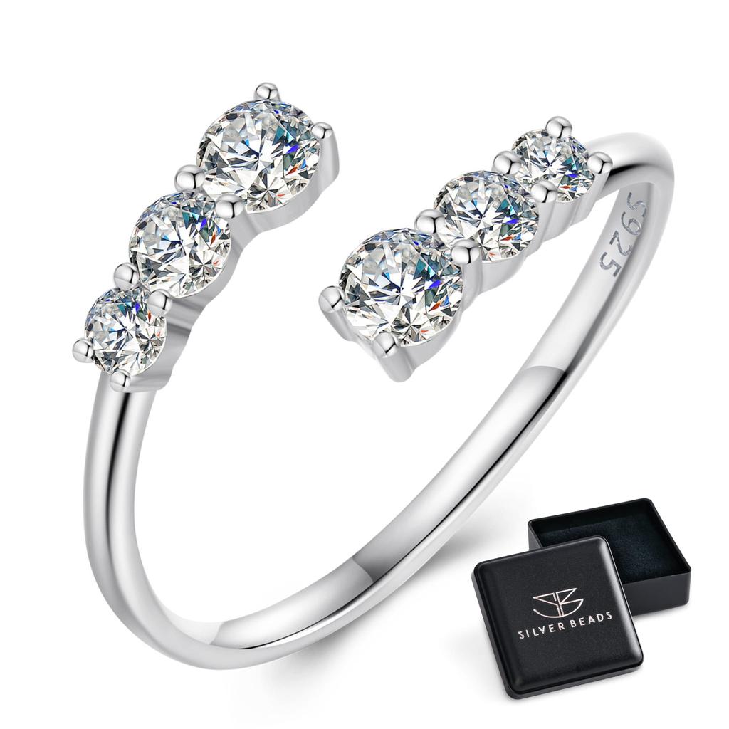 Silver adjustable moissanite ring 925 silver