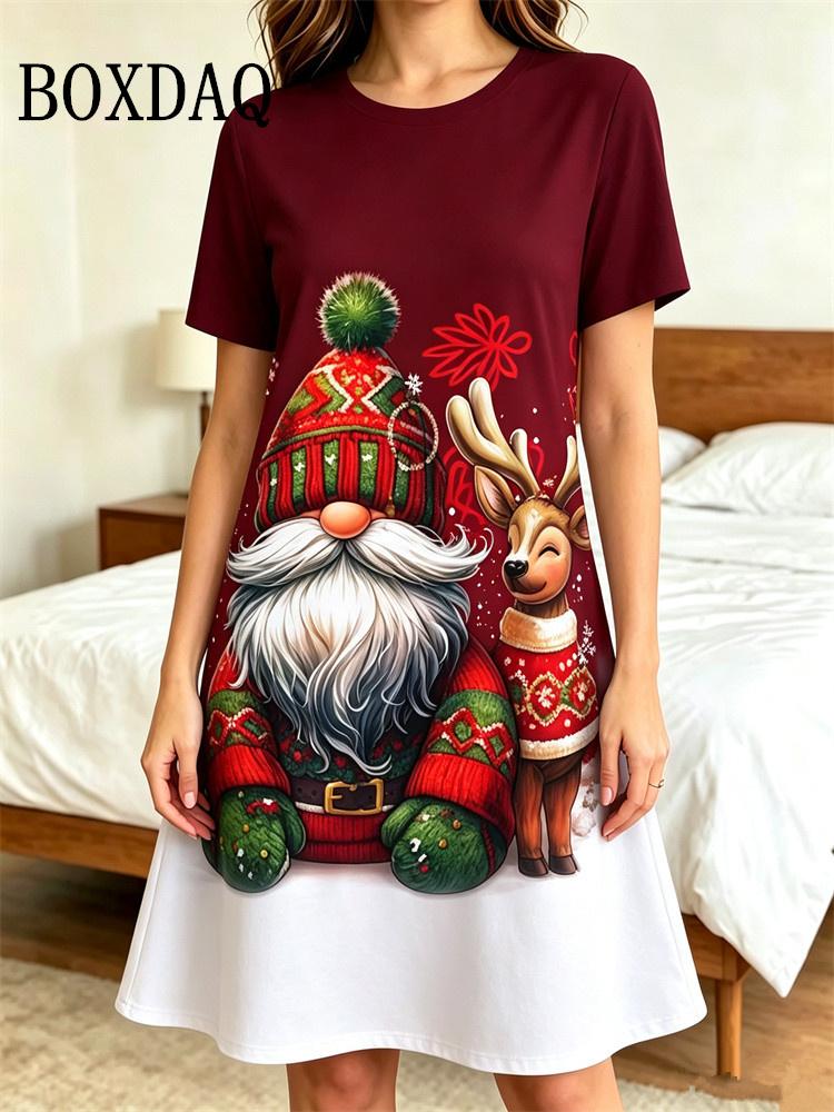 Christmas Santa Claus 3D Printed Dresses For Women Party Short Sleeve Dress Casual Streetwear Loose A-Line Dress Female Clothing