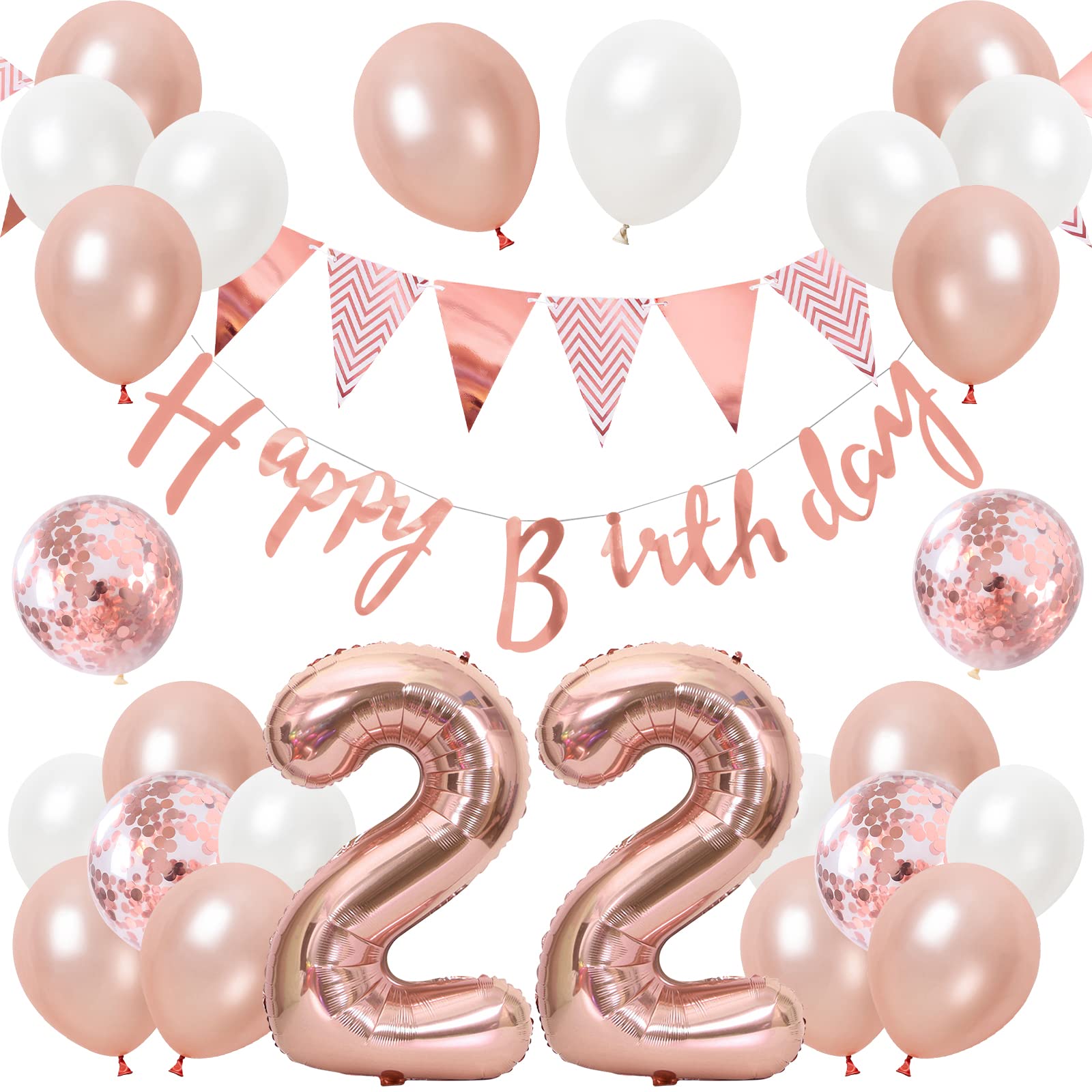 

Tonpop Birthday Balloon Set 22 Years Old Happy Birthday Garland Confetti Balloons Large Number Rose Gold Party Gift Surprise Adults Girls
