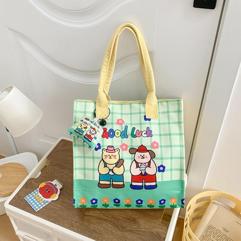 Dinosaur Cat Animal Pattern Canvas Lunch Bag For Kids And Toddlers