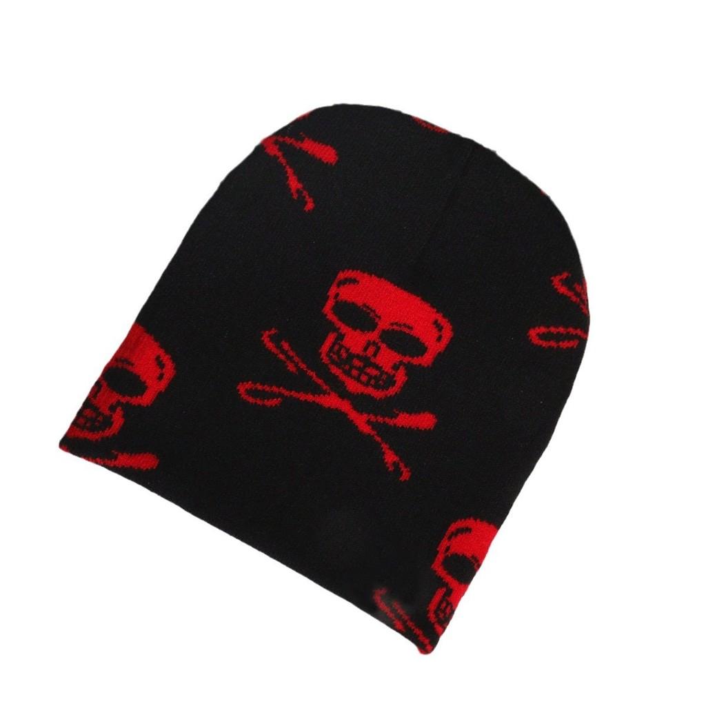Y2k Skull Pattern Knit Cap With Plush Fabric For Outdoor Fashion