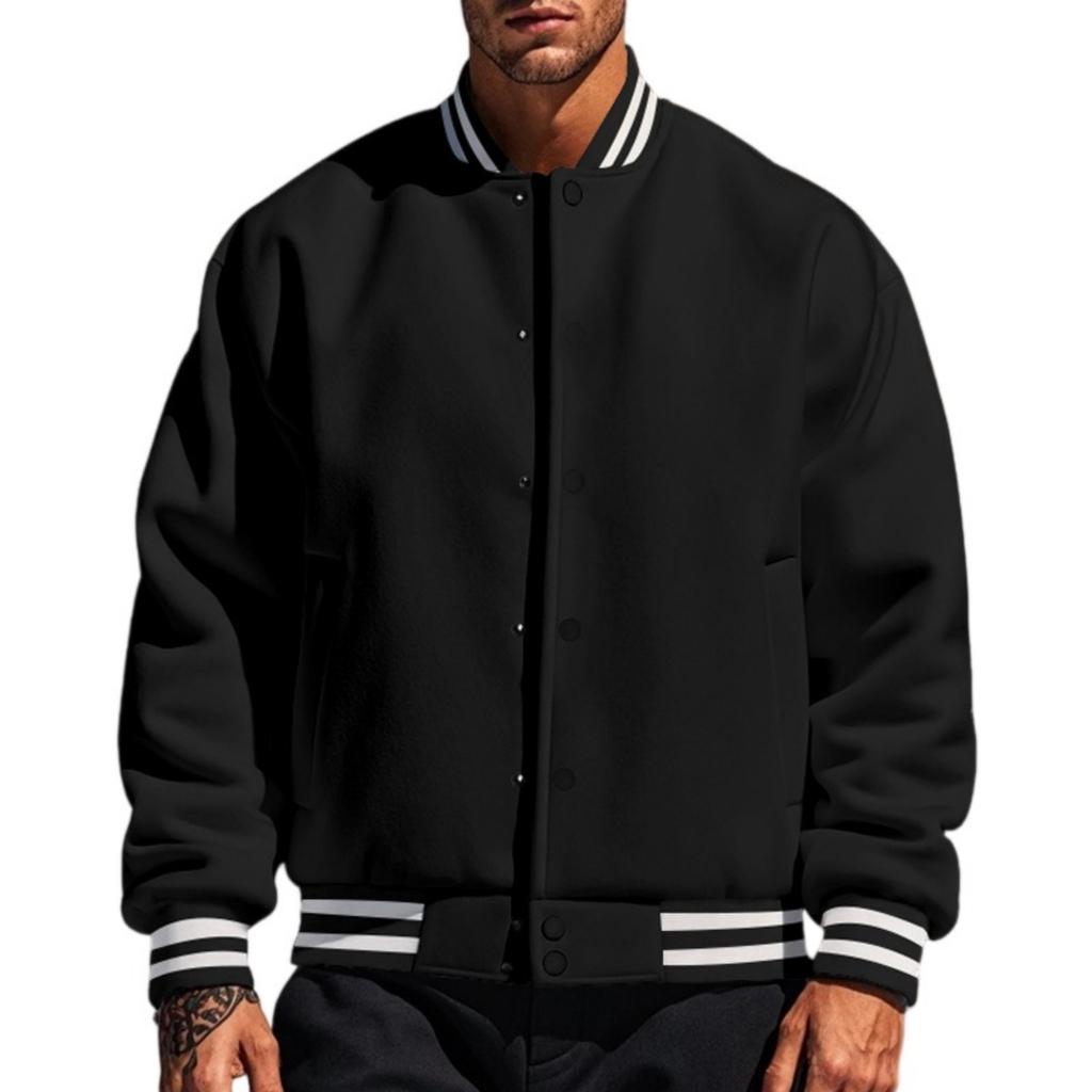 Men's Retro Baseball Jacket Loose Fit Stand Collar Casual Single-Breasted Button Closure