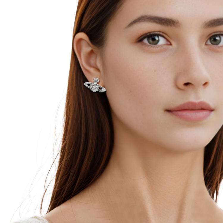 Vivienne Westwood Mini Bas Relief Studs Classic Saturn Crystal Relief Earrings Women Earrings Brass 6202003302P116P116