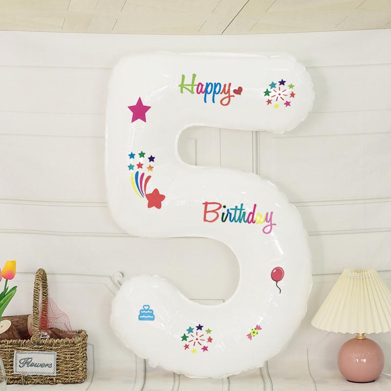 White Outdoor Baby's First Birthday Number Balloons - Children’s Photo Prop and Birthday Decoration Scene