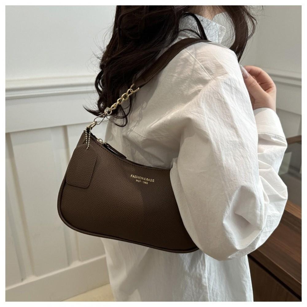 Fashionable PU Leather Crossbody Bag Zipper Adjustable Shoulder Bag Solid Color Underarm Bag Women