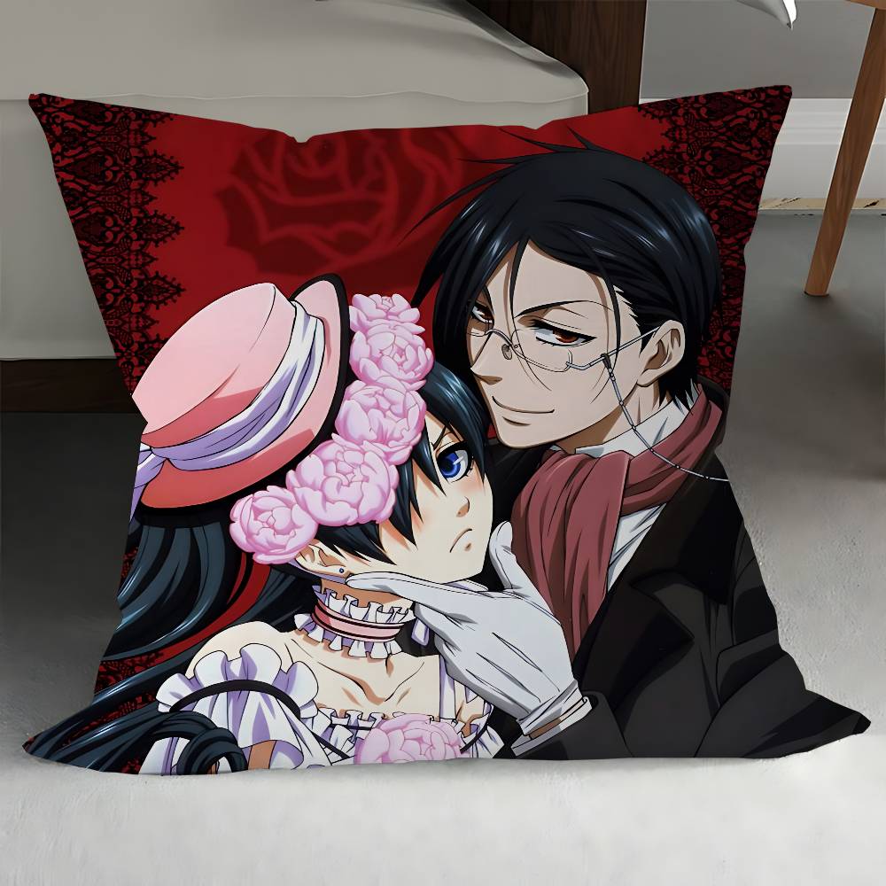 

B-Black Butler Maple Design Cushion Cover Happy Autumn Harvest Decor Holiday Decorati Pillow Cover 12x12Inch