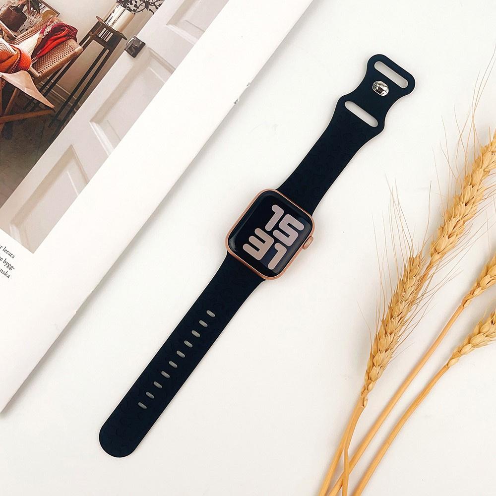Silicone Strap for Apple Watch 1/2/3/4/5/6/7/8/9/10/11/SE Ultra 1/2/3 42/44/45/46/49mm, Leopard, Black