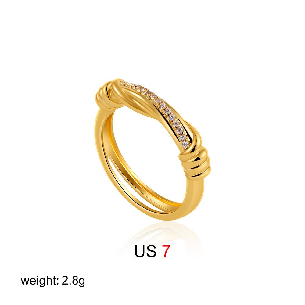 18K Gold Plated Zircon Wedding Ring for Women Twist Bilayer Circle Minimalist Waterproof Elegant Bride Jewelry Accessories New