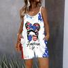 Womens Sleeveless Spaghetti Strap Romper Star Flag Print Pocket Short Jumpsuit