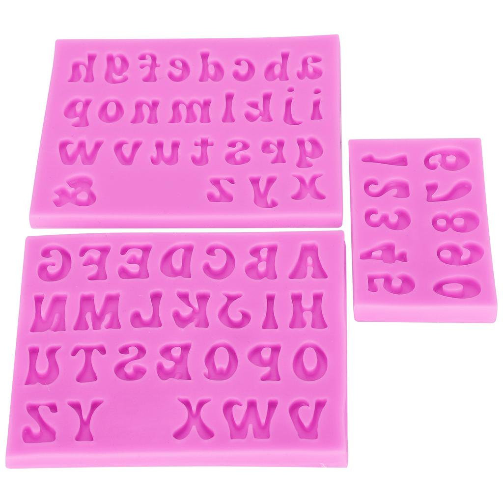 3Pcs Alphanumeric Silicone Mold Making Uppercase Lowercase for DIY Cake Clay Chocolate Pink