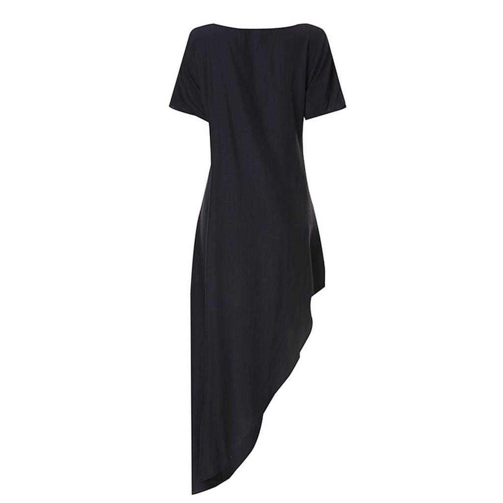 Femme Bord Asymétrique Couleur Col Rond Ample Manches Courtes