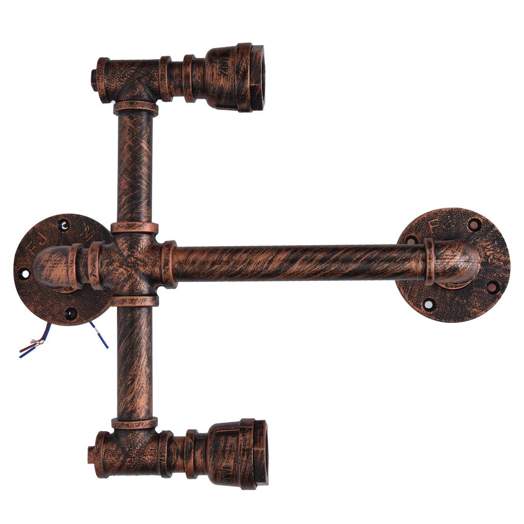 Iron Wall Lamp Double Head Water Pipe Lamp Steampunk Wall Lamp with E27 Socket for Industrial