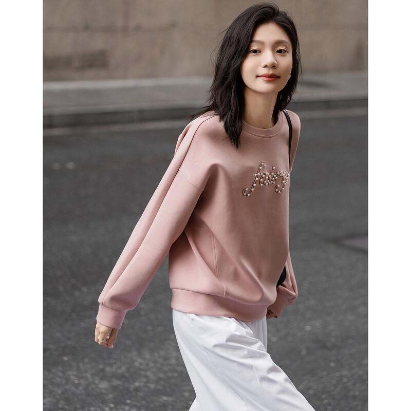 Demana Women's 350G Air Layer Beaded Letter Embroidered Loose Sweatshirt