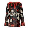 Mote Casual Langermet Trykk Rund Hals Pullover Topp Bluse for Kvinner