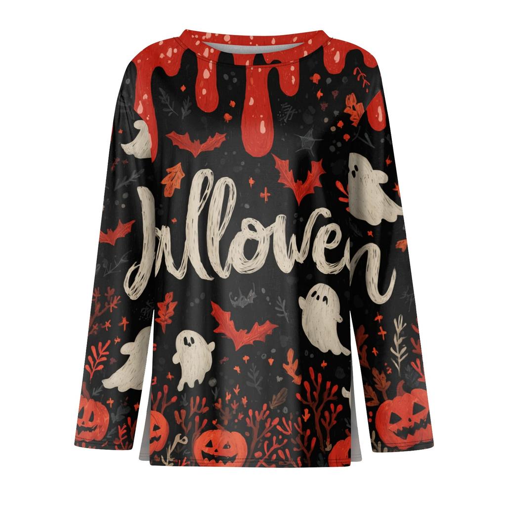 Mote Casual Langermet Trykk Rund Hals Pullover Topp Bluse for Kvinner