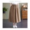 Women's High-Waisted Embroidered A-Line Cotton Linen Skirt with Elastic Waist and Large Hem