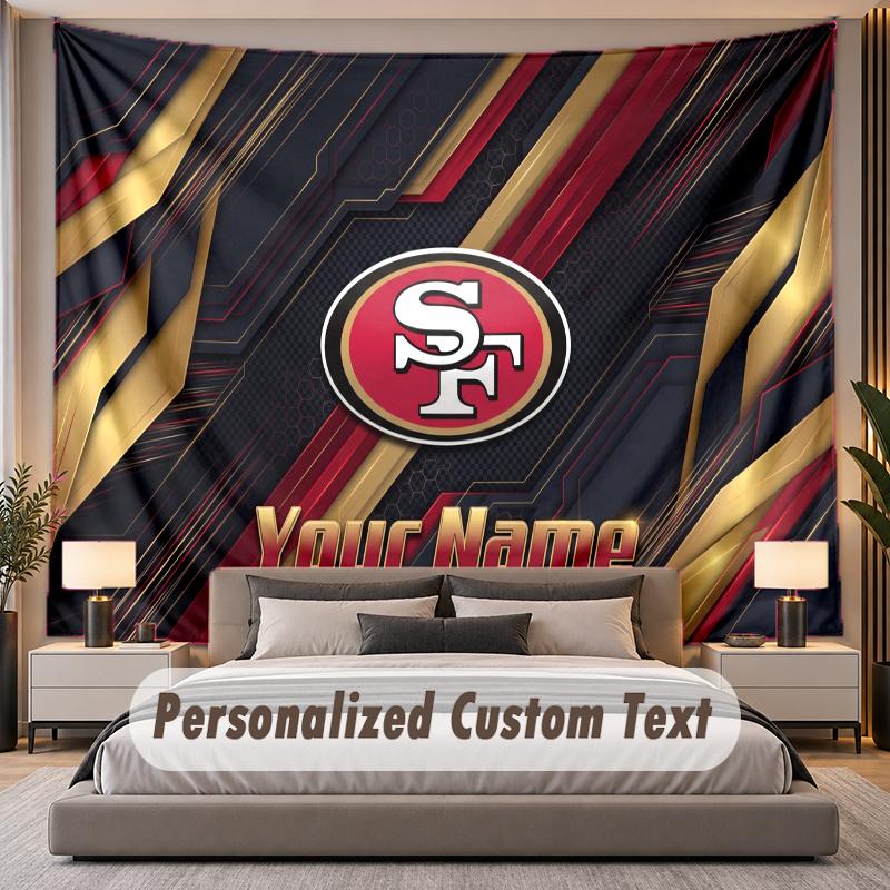 Benutzerdefiniertes Namens-Text-Wandteppich San Francisco 49ers Personalisierter Polyester-Wandteppich für Schlafzimmer und Zimmer