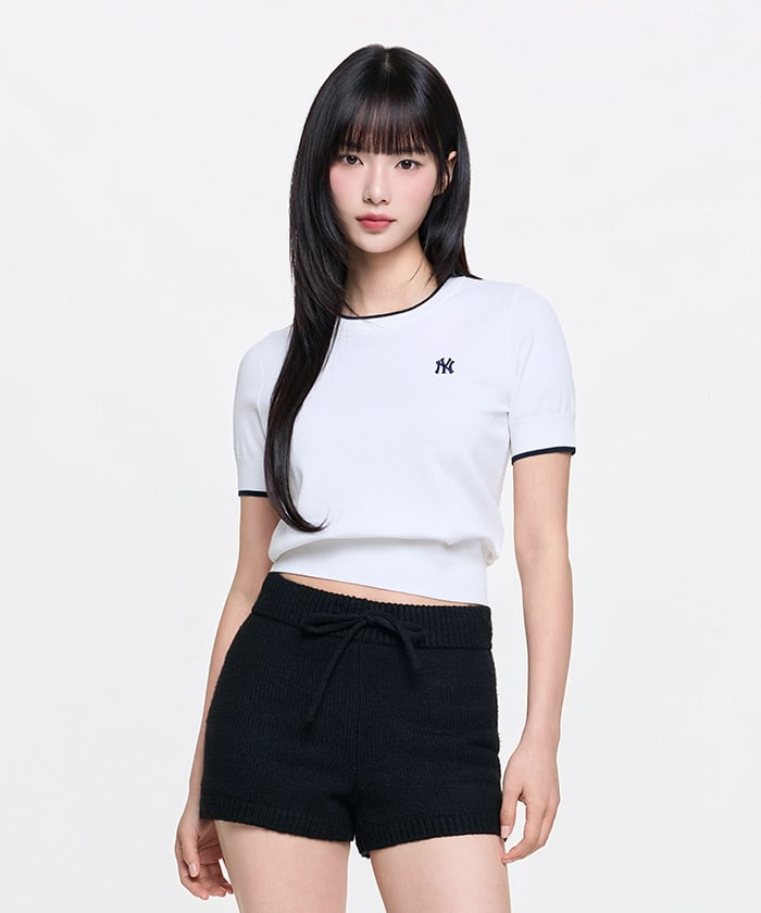 Emelbi Women'S Cooling Short Sleeve Knit Varsity Ny (Ivory)