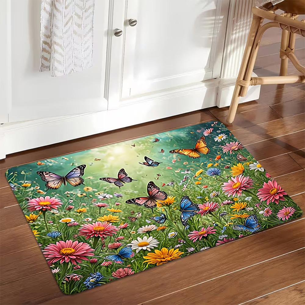 Butterfly Garden Wall Mural Decoration,Carpet,Living Room,Bedroom, Non-slip,Square rug