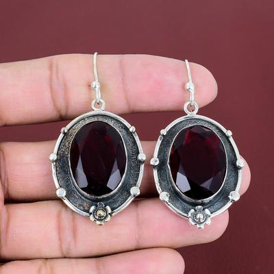 Facettierte Mosambik Granat Ohrringe Natur Edelstein Schmuck Handgemacht Ohrringe 925 Sterling Silber Ohrringe Elegante Ohrringe Geschenk für Sie
