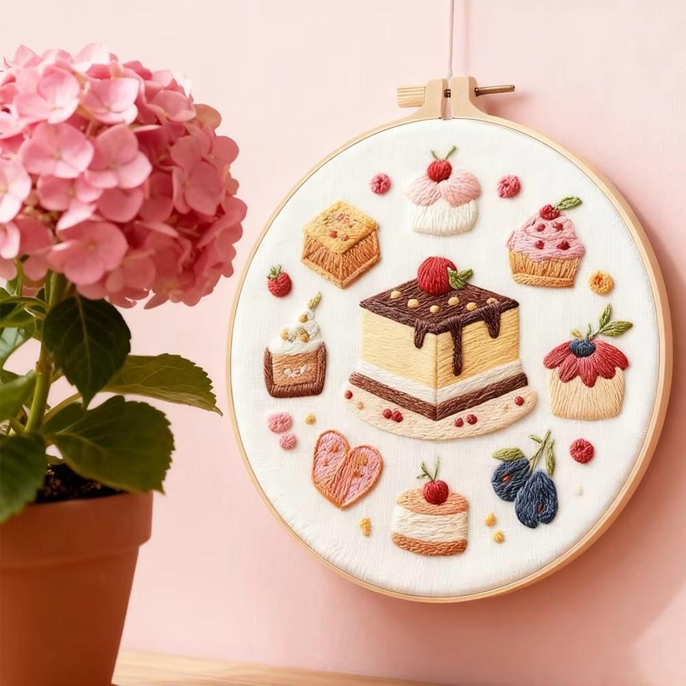 Dessert Bread Dessert Cake Embroidery Kit DIY Thread Needle Cross Stitch Kit with EN Instructions Stamped Cloth