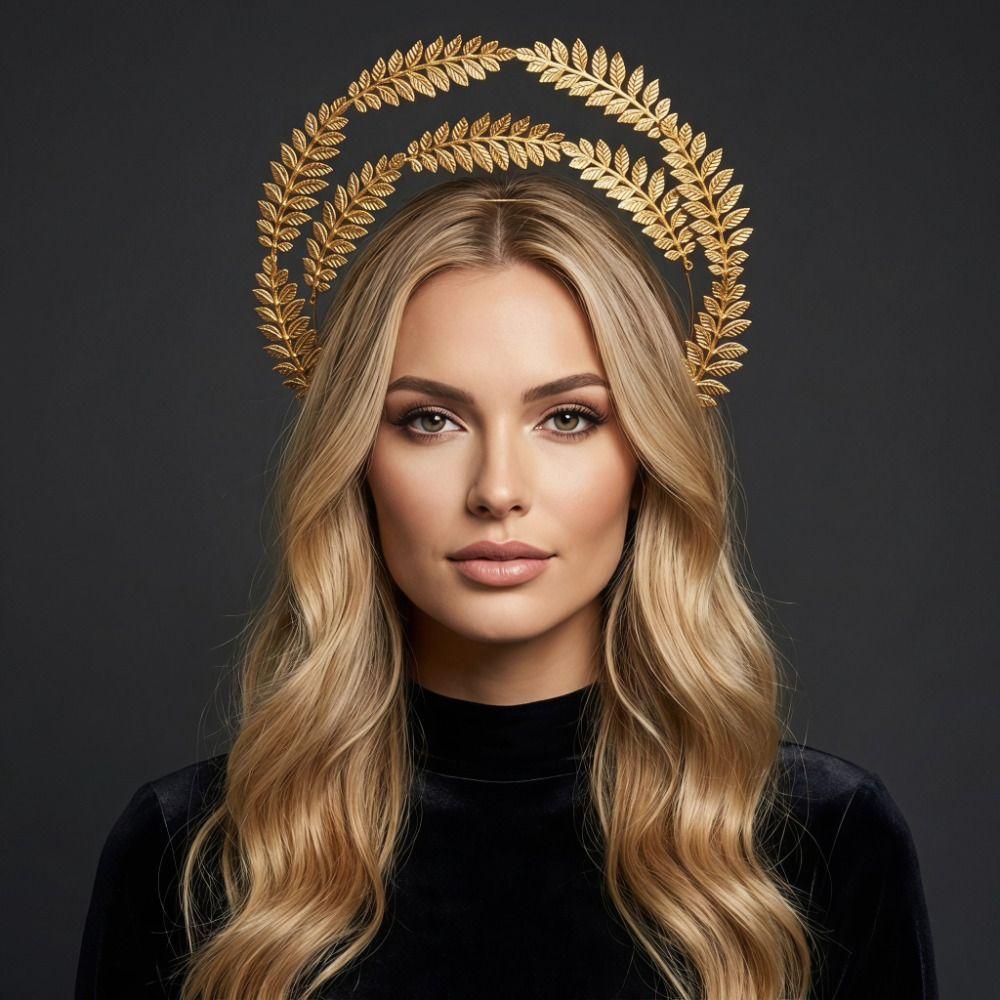 Vintage Sun Goddess Crown Wheat Ear Leaf Baroque Tiara Headband Halo Crown Artistic Photoshoot