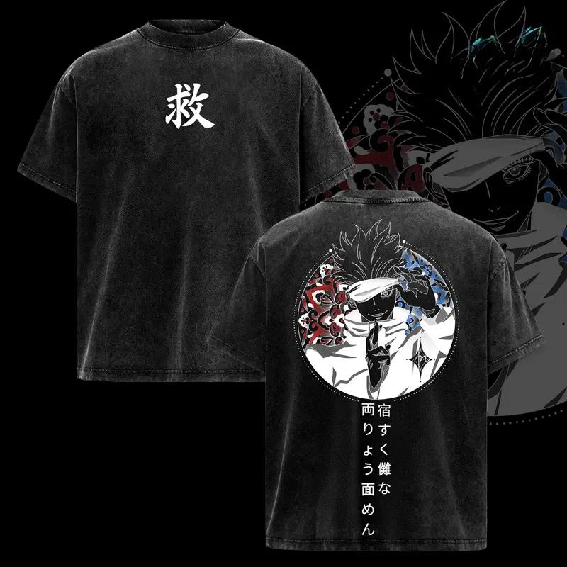Hot Anime Jujutsu Kaisen Gojo Satoru Graphic Tee Men Women Clothing Washed Cotton Tshirt Casual T-shirt Harajuku Vintage T Shirt
