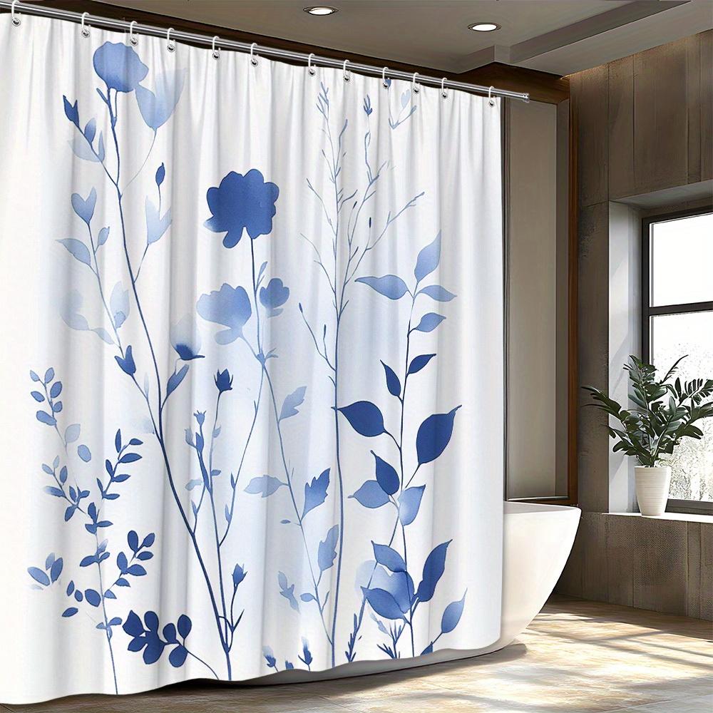 

1 Piece Blue And White Floral Watercolor Polyester Shower Curtain, Polyester Fabric, Machine Washable, Suitable For Bathroom W60H190(CM)-1 Pcs